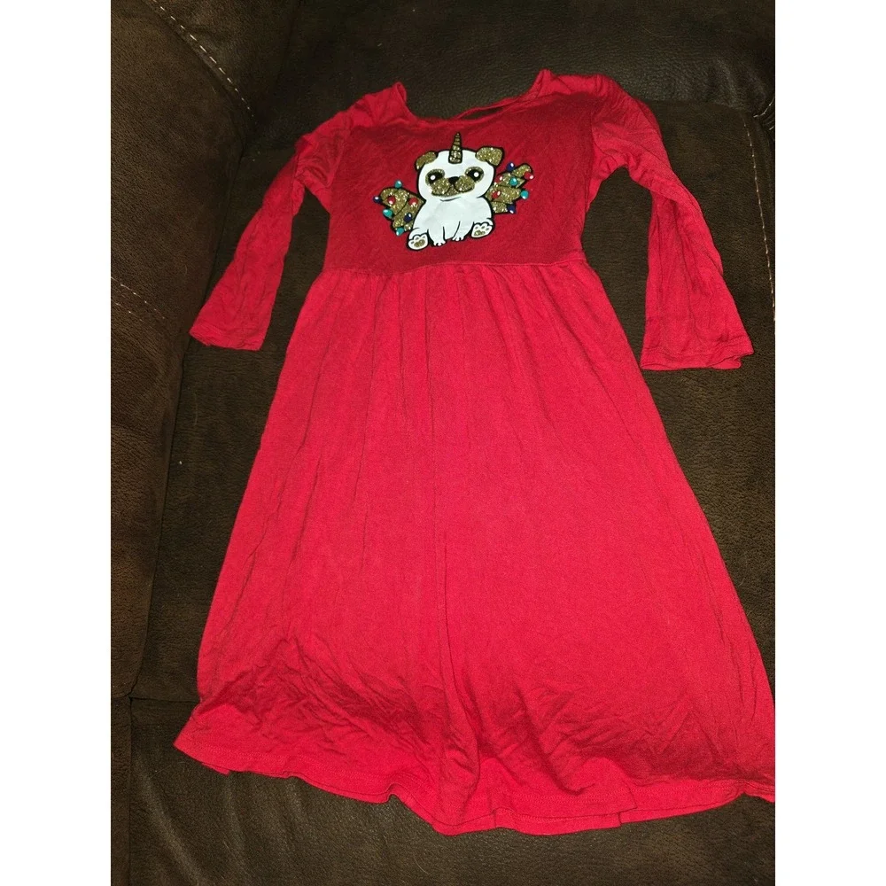 Justice | Dresses | Justice Holiday Christmas Pugicorn Red Dress Size 6 7 Dog